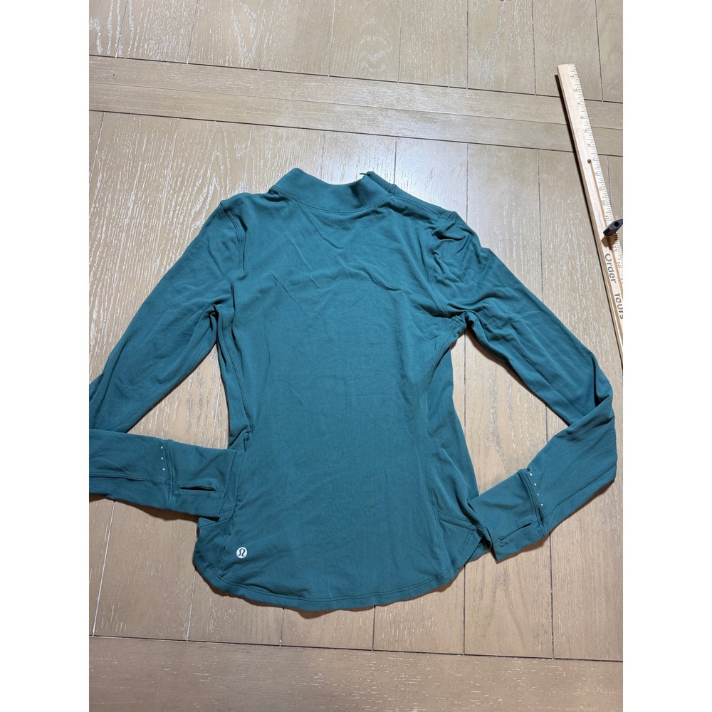 Lululemon Rulu Running Mock Neck Shirt Womens 4 Green Jasper Long Sleeve